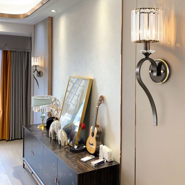 Crystal Cylindrical Wall Lamp in Modern Luxury Style Copper Single Wall Light for Interior Spaces