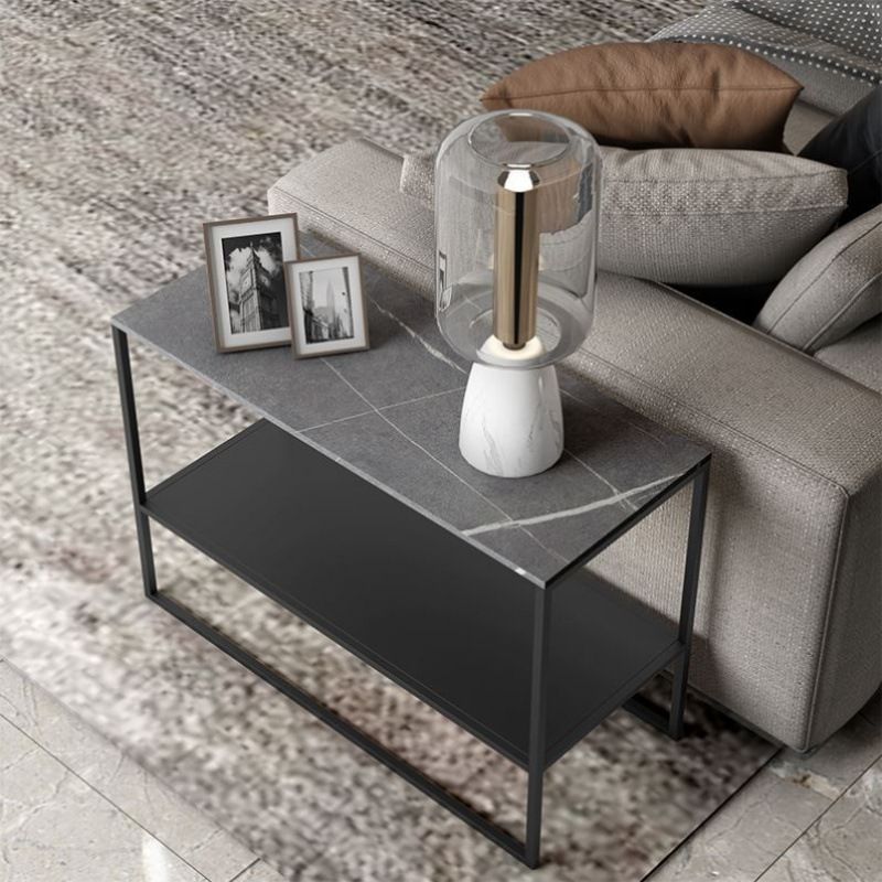 Contemporary Sled with Shelf Rectangular Double Tier Living Room Side Table