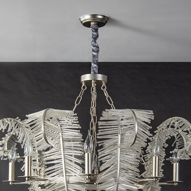 American Candle Chandelier Glass Silver Hanging Light for Bedroom