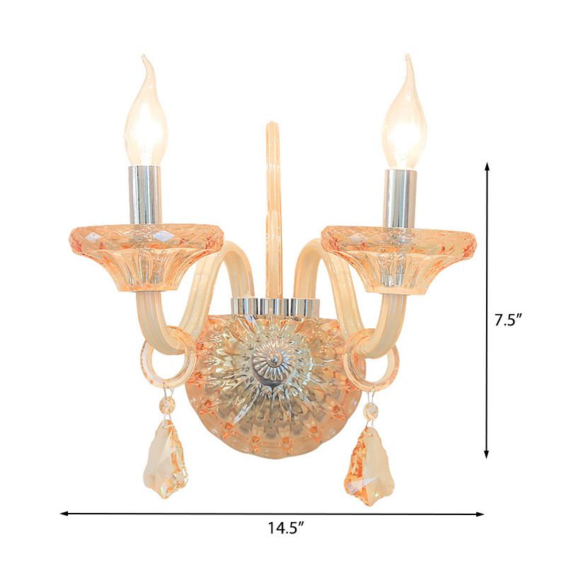 Kale lampwand sconce vintage stijlvolle barnsteen kristal 2 koppen chroom afwerking wandverlichting voor gang