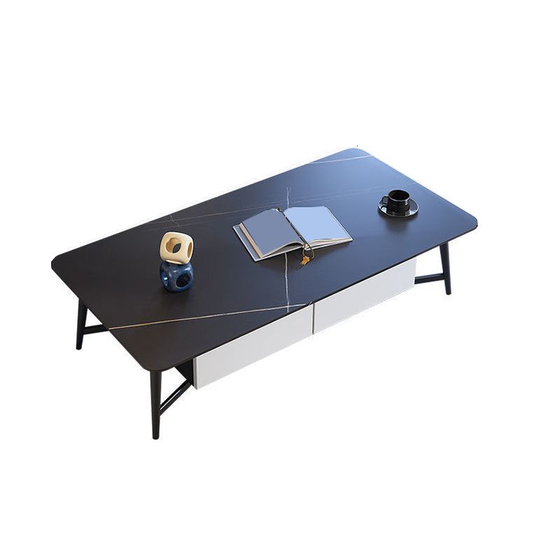 Modern Style Rock Slate Top White Gold/white/black Gold Metal Leg Coffee Table