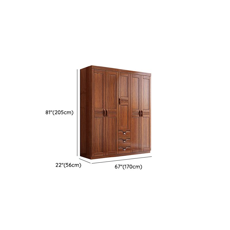 Traditional Walnut Solid Wood Wardrobe Freestanding Wardrobe Armoire with Drawers
