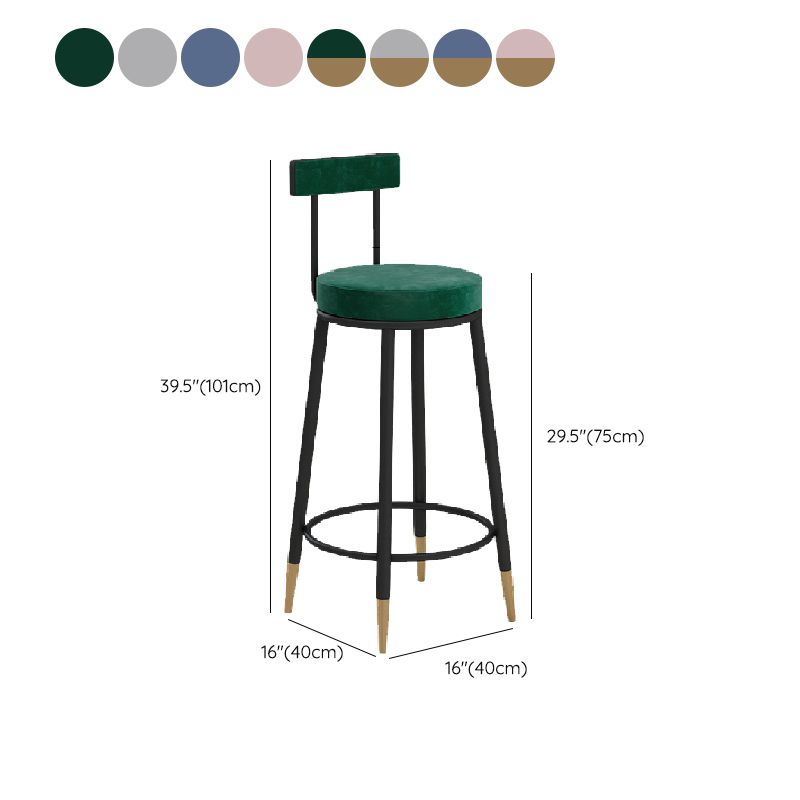 Glam Upholstered Counter Stool Bar-height Low Back Bar Stool with Metal Base
