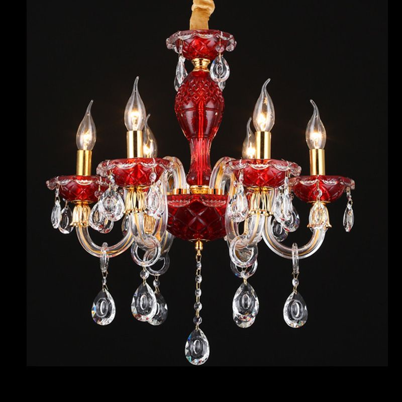 Kit lampada a sospensione del ristorante a lume di candela tradizionale cristallo gocciolamento 6/8 luci lampadario rosso illuminazione