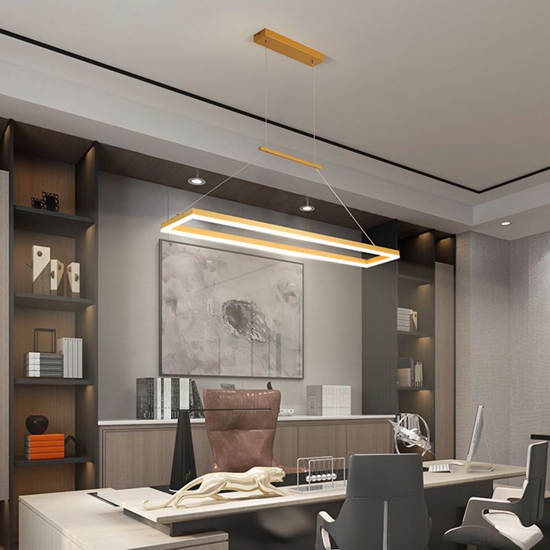 Minimalist LED Hanging Light Fixture Gold Rectangle Island Lighting with Metal Shade