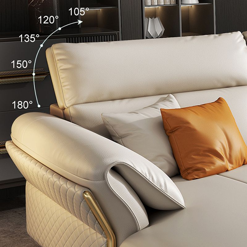 Genuine Leather Sectional Sofa 37.4" High Cream Sofa with Cushion Back