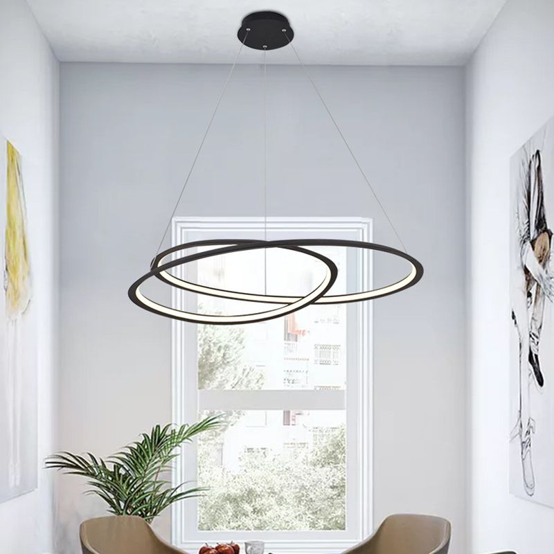 Living Room LED Chandelier Pendant Light Modern Black Chandelier Lighting with Spiral Metal Shade