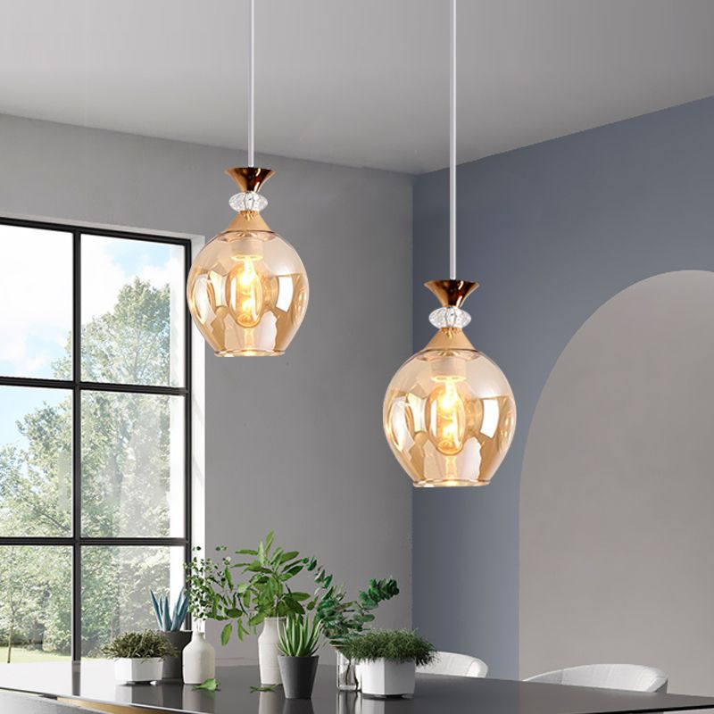 Cup-Shape Suspension Pendant Modernist Grey/Blue/Amber Dimpled Glass 1 Light Hanging Light Fixture