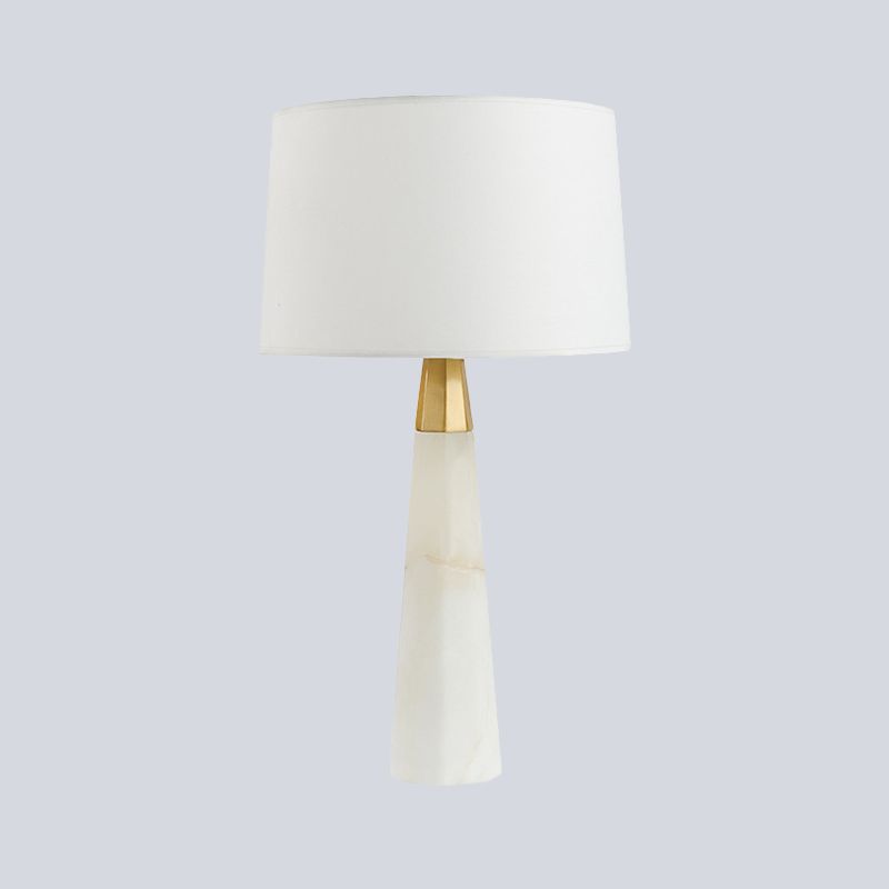 Contemporary Tapered Drum Task Lighting Fabric 1 Head Night Table Lamp in White