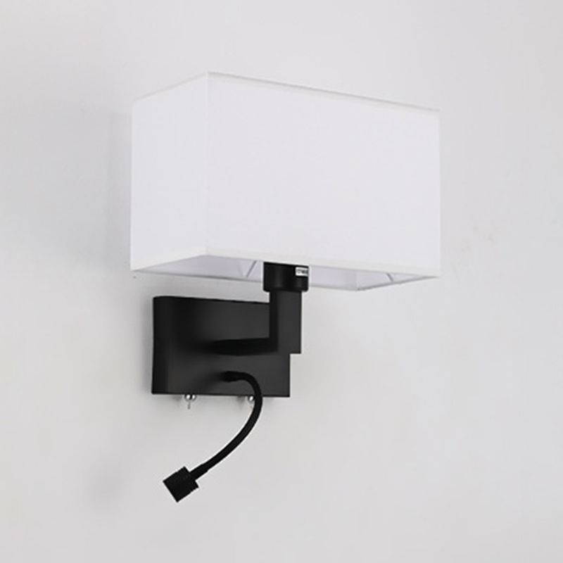 Metal Wall Sconce Rectangle Shape Modern Wall Light with Fabric Shade for Study