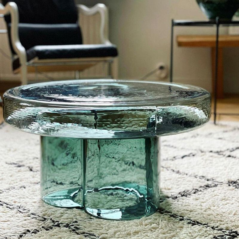 Contemporary Round Side Table Pedestal Clear Glass End Table
