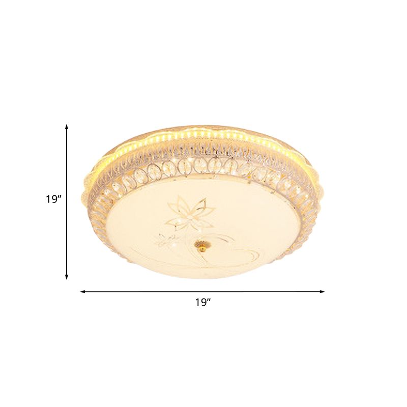 Classic Bowl Flush Mount Light Crystal Embedded LED Close to Ceiling Lighting Fixture in Gold