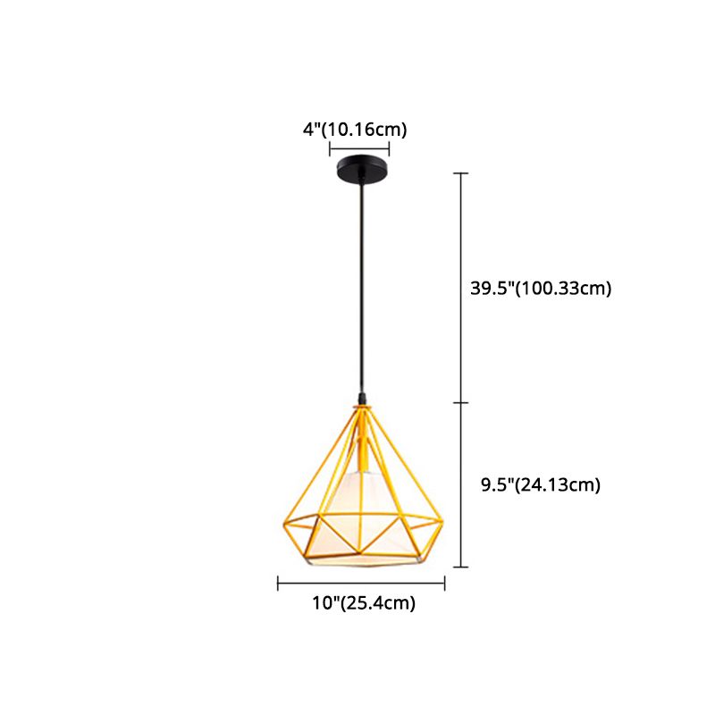 4-Color Optional Metal Cage Hanging Light Single Bulb Diamond Shaped Bedroom Lighting Fixture