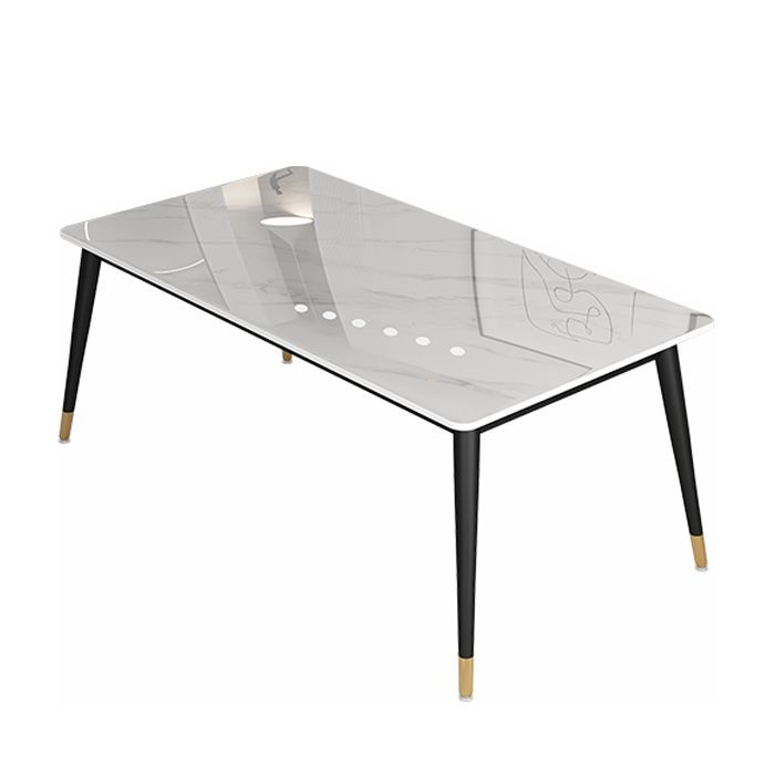 Glam Steel Dinette Set 1/4/5/7 Pieces Rectangle White Sintered Stone Top Dining Table Set