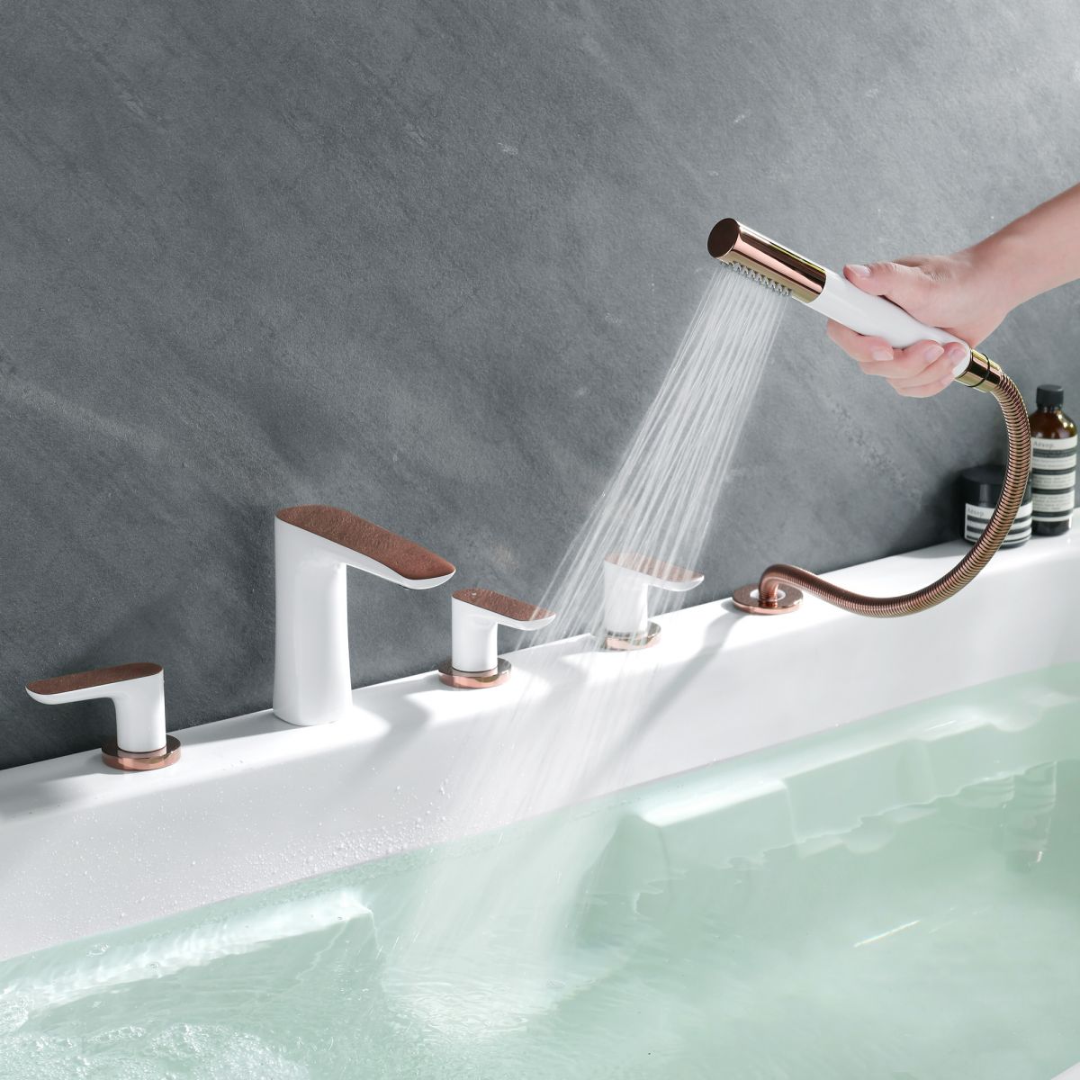 Modern Bathroom Faucet Black and White Copper Deck Mounted Tub Faucet
