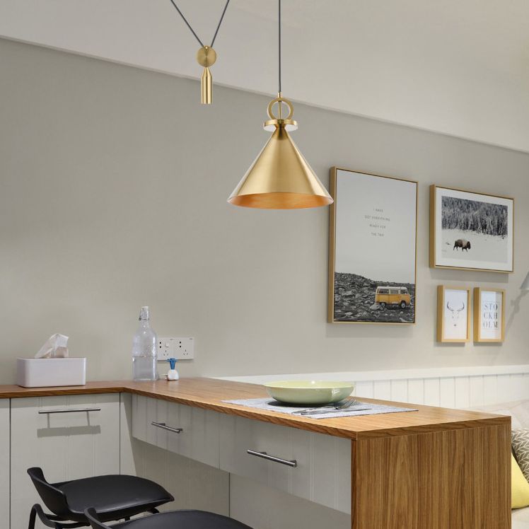 Messing Conical Suspension Lampe postmoderner 1-Licht-Metallanhänger mit Riemenscheibe zum Abendessen