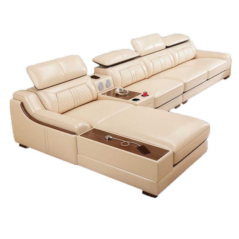 Contemporary Genuine Leather Stain-Resistant Sloped Arms Sofa & Chaise