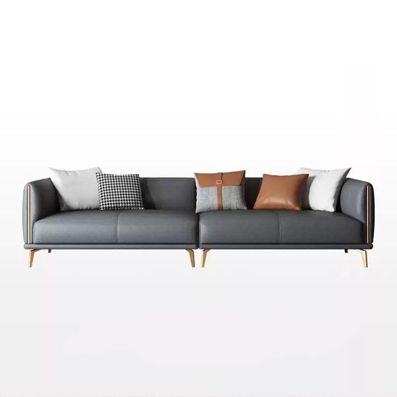 Contemporary Dark Gray Standard Sofa Faux Leather Sqaure Arm Couch