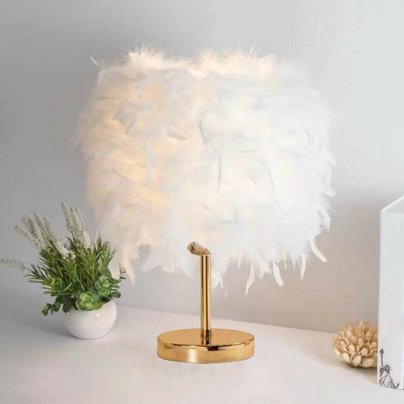 Minimalistic 1 Head Nightstand Lamp Cylindrical Table Light with Feather Shade for Bedroom