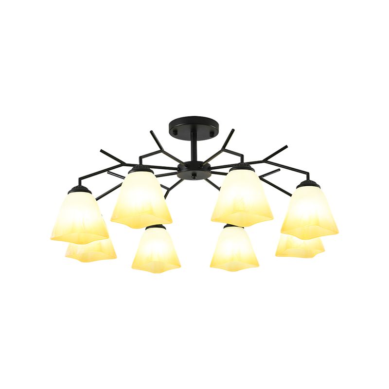 Black Shaded Semi Flush Light Fixture Simplicity Glass Living Room Semi Flush Mount Light