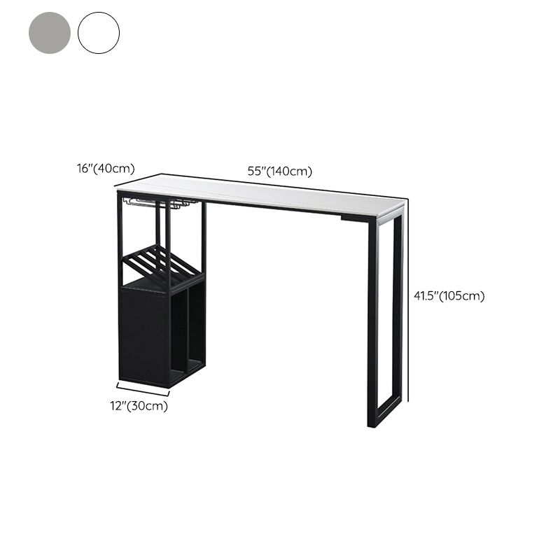 Sintered Stone Bar Dining Table Industrial Rectangle Bar Height Pub Table with Shelves