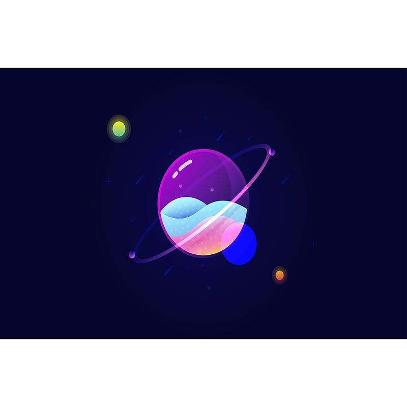 Cosmic Illustration Removable Wall Mural for Sitting Room, Mildew Resistant