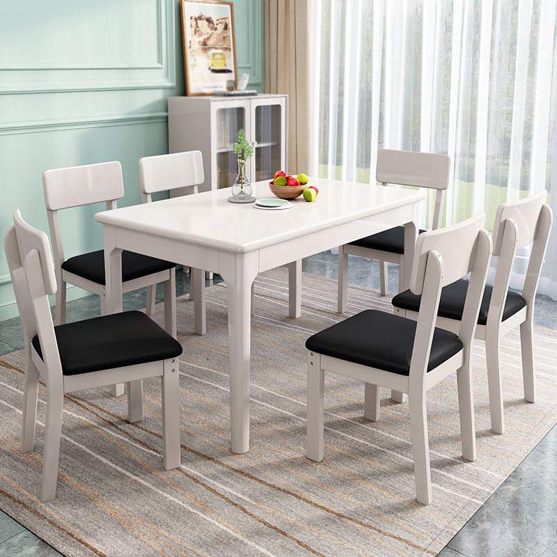 Rubberwood Dining Table Rectangle Solid Wood 4 Legs Wood Base Table for Home