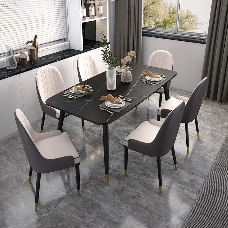 Industrial Sintered Stone Table for Restaurant Rectangle Black Kitchen Table with 4 Legs