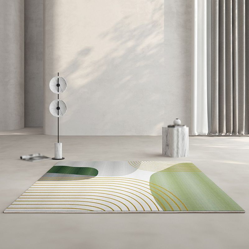 Postmodern Green Carpet Polyester Area Rug Non-Slip Backing Rug for Home Decor