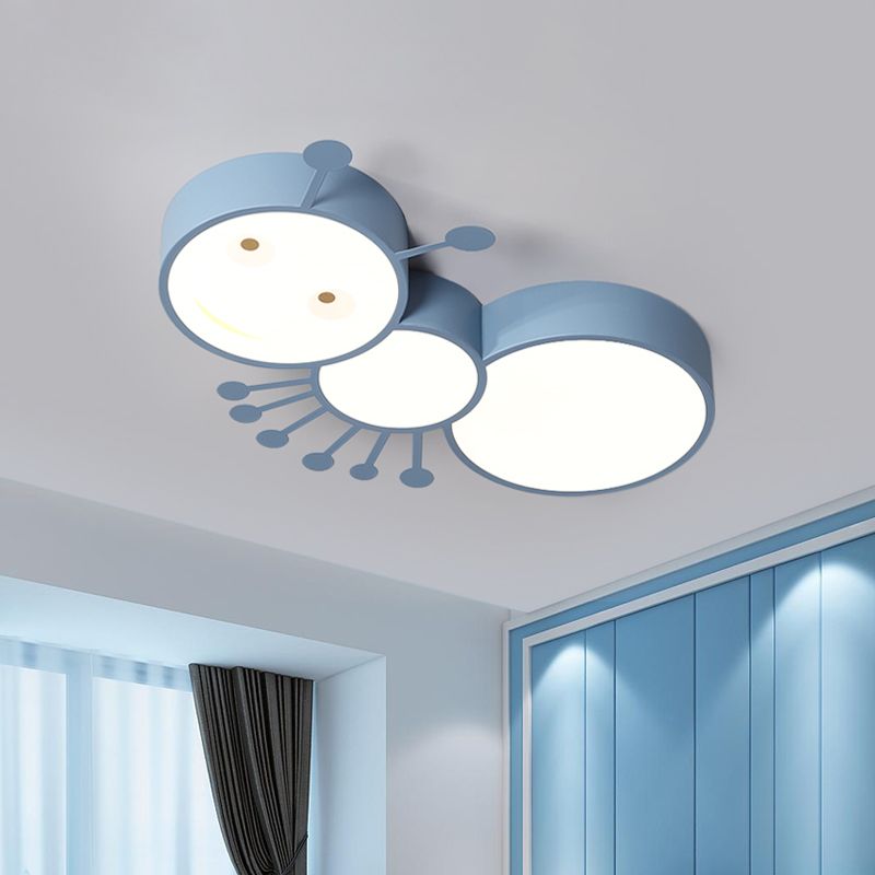 Macaroon Ant Acrylic Flush Mount LED Flush Ceiling Light Fixture in White/Pink/Blue for Child Room