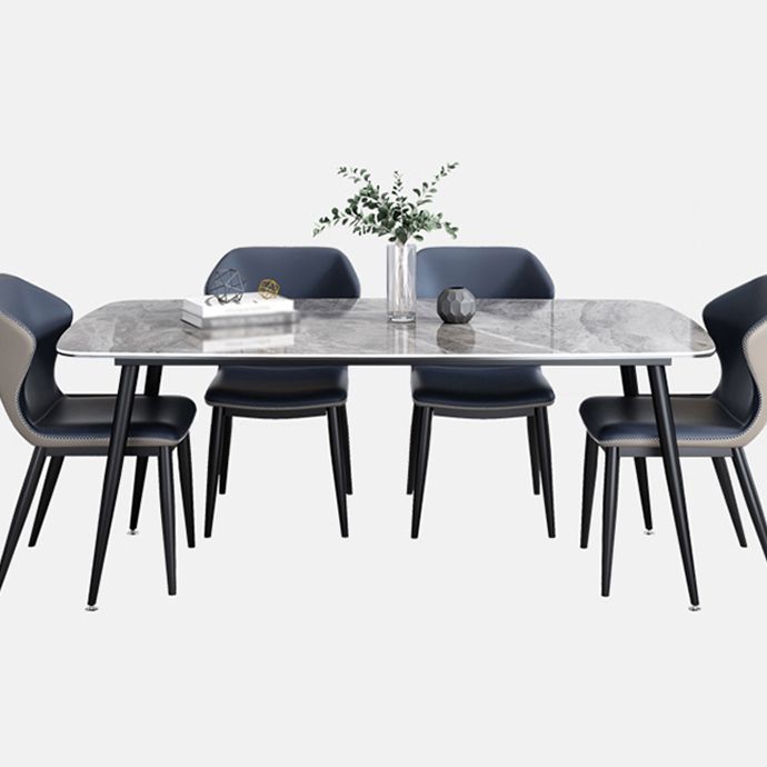 Mesa de piedra sinterizada moderna con mesa de comedor de mesa rectangular de 4 patas con base de metal