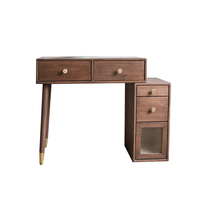 Rubberwood Vanity Set with Drawers in Walnut Makeup Vanity Desk Table