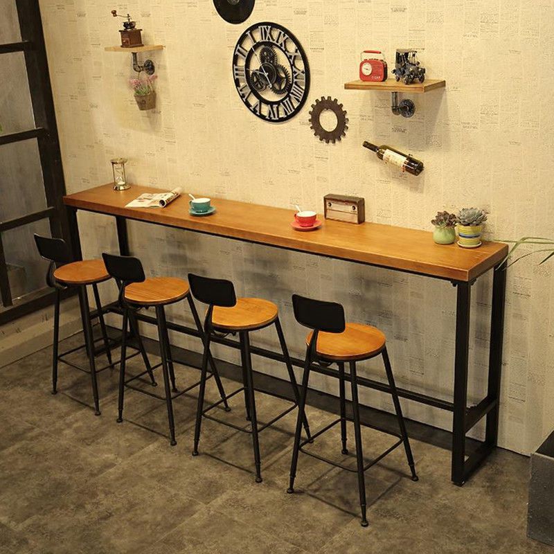 Solid Wood Bar Dinner Table Industrial Bar Dining Table with Black Base