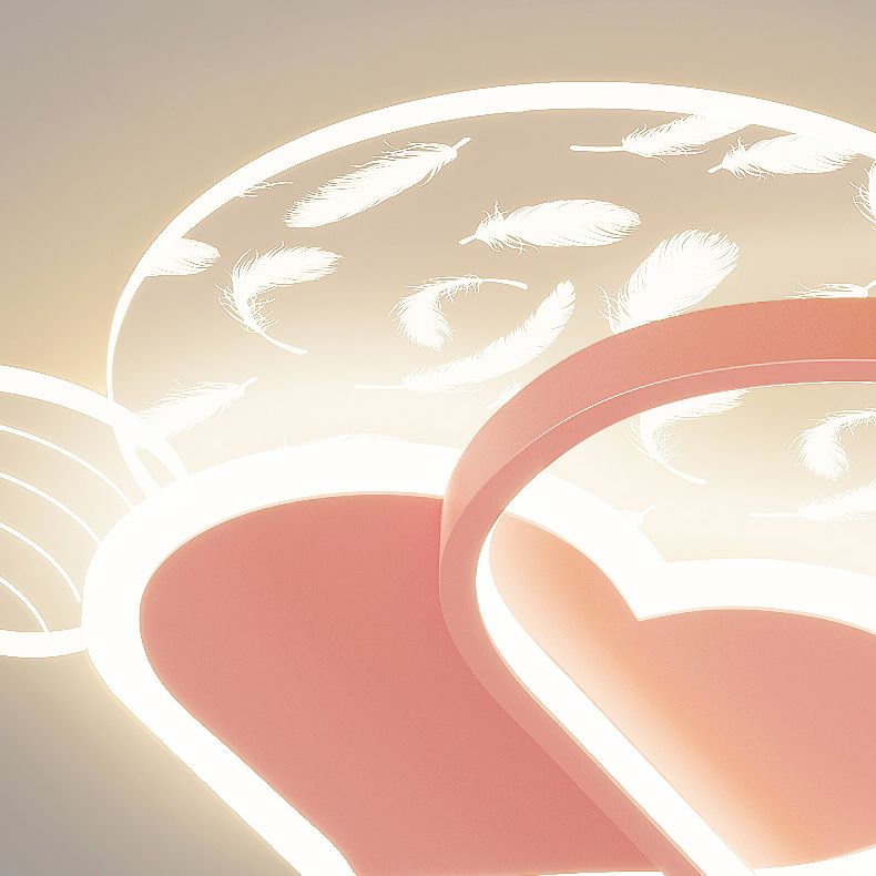 Montaje semi rasponjera de plumas cordiformes con luz de techo acrílico de estilo romántico moderno para dormitorio