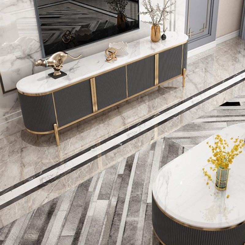 Glam Marble TV Stand Console Enclosed Storage TV Media Stand for Living Room