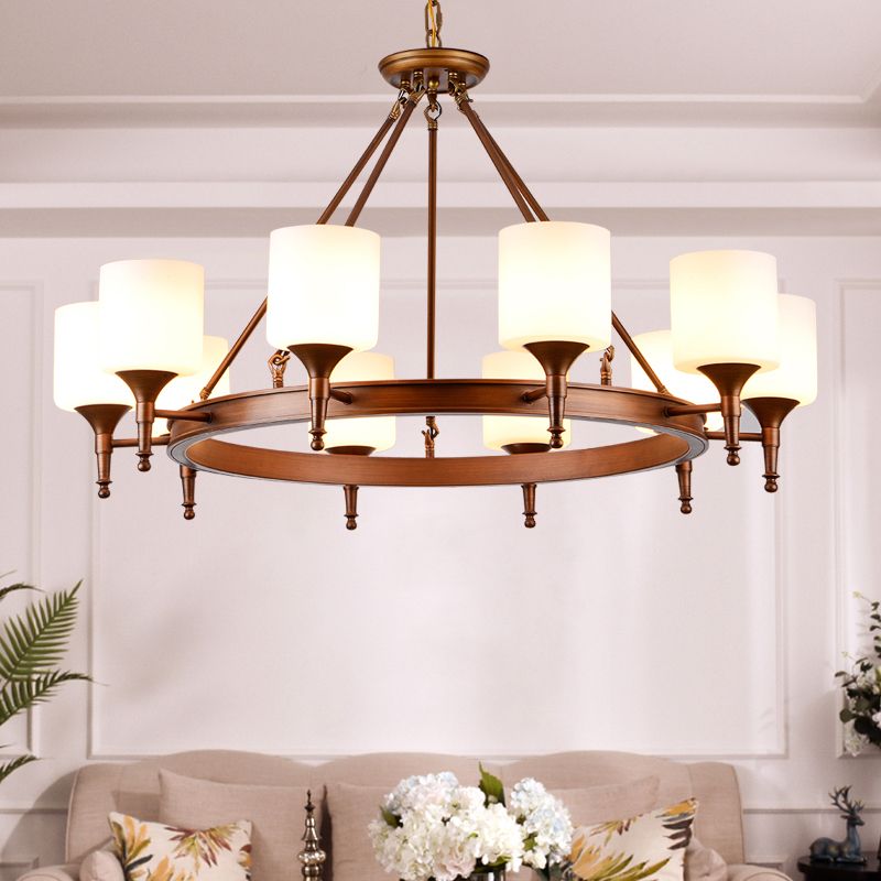 Traditional Style Glass Chandelier Round Suspension Pendant Light for Living Room