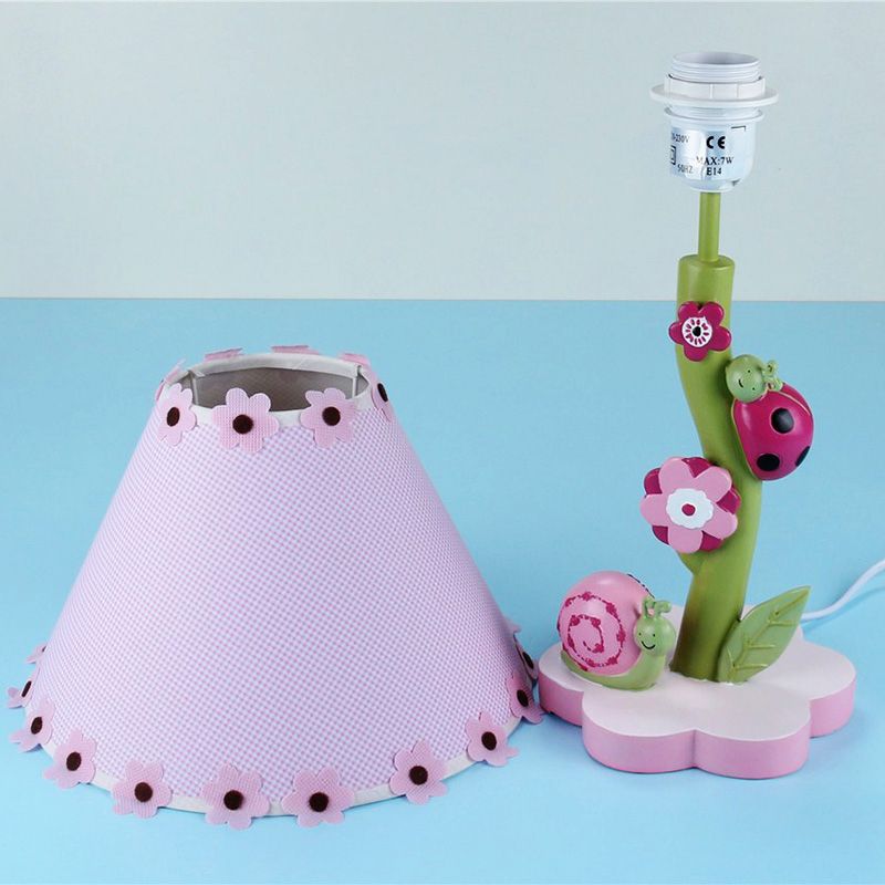 Resin Flower Desk Light with Tapered Shade One Light Cute Table Light in Pink for Girls Bedroom