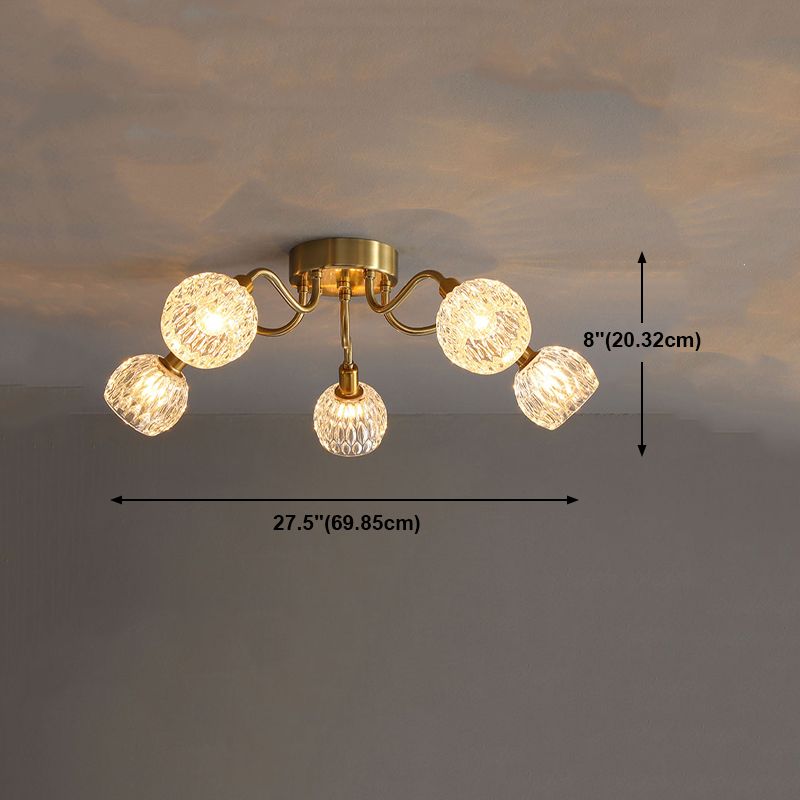 Lámpara de semi rascijada de metal dorado iluminación de techo de flores múltiples modernas con sombra de vidrio