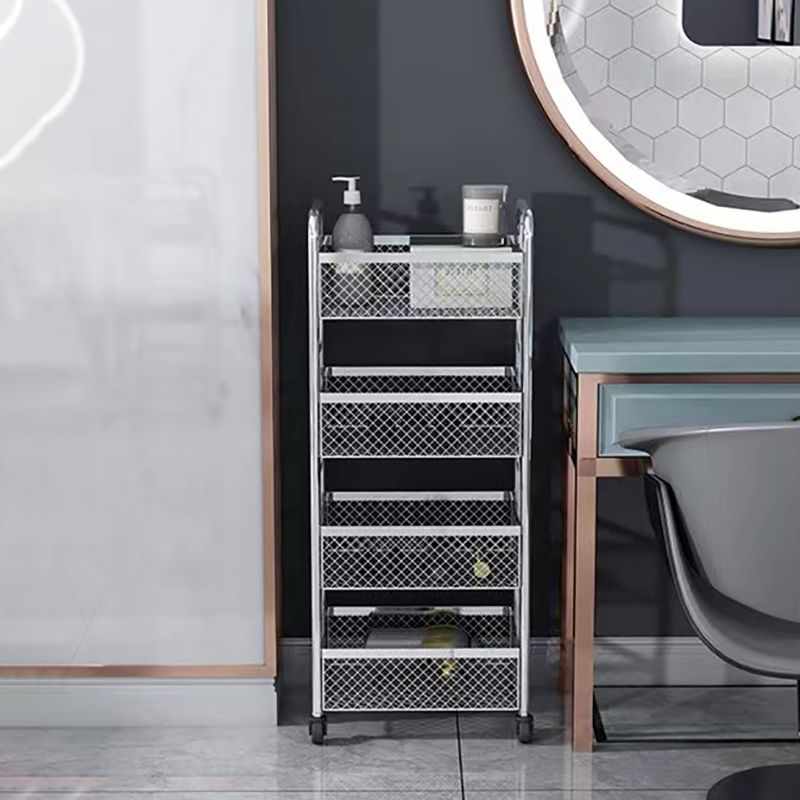 Glam Style Standard Bookcase Metal Vertical Bookshelf with Wheels