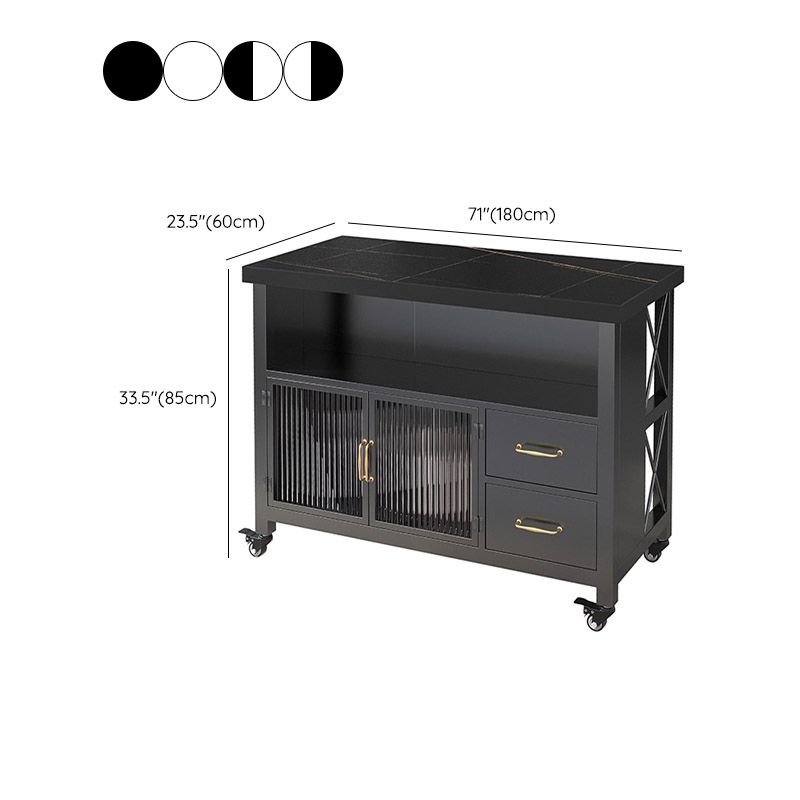 Home Dining Modern Prep Table Marble Kitchen Island with Drawer
