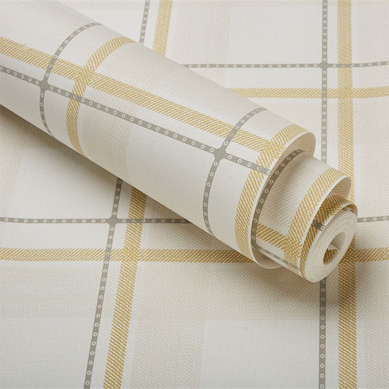 Lichtgekleurde Checker-wandbekleding Vlekbestendig behangrol voor gastenkamerdecoratie