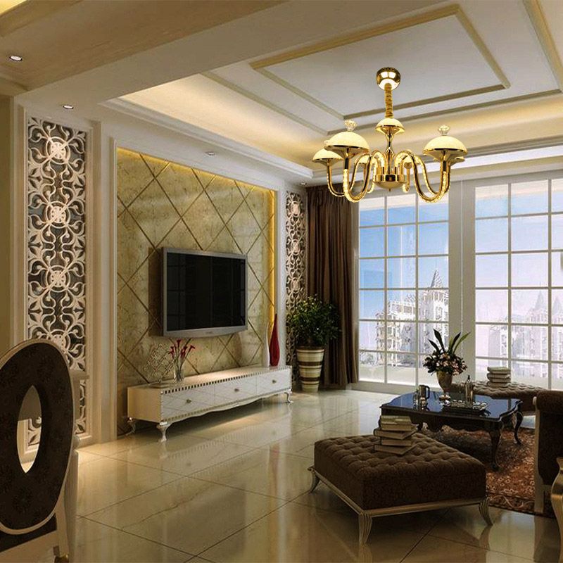 Candelier de cristal K9 en forma de tazón Modernismo Led Gold Luz colgante con sombra de vidrio esmerilado