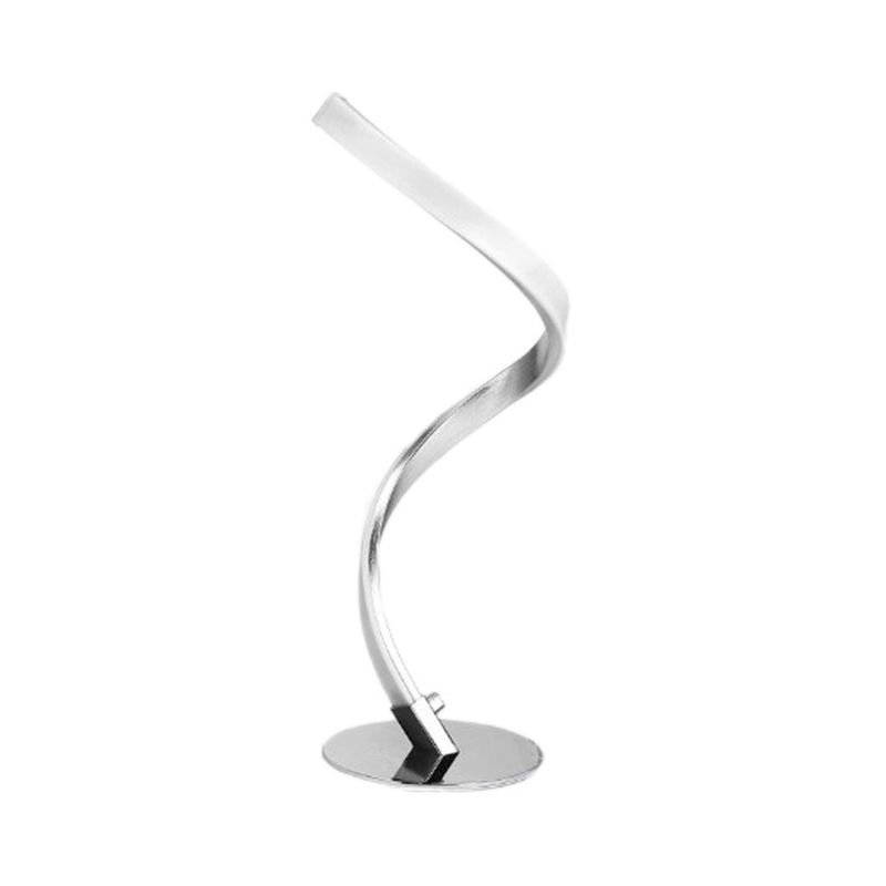 Spiral Shaped Metal Table Lighting Minimalist Single Bulb Silver LED Nightstand Lamp
