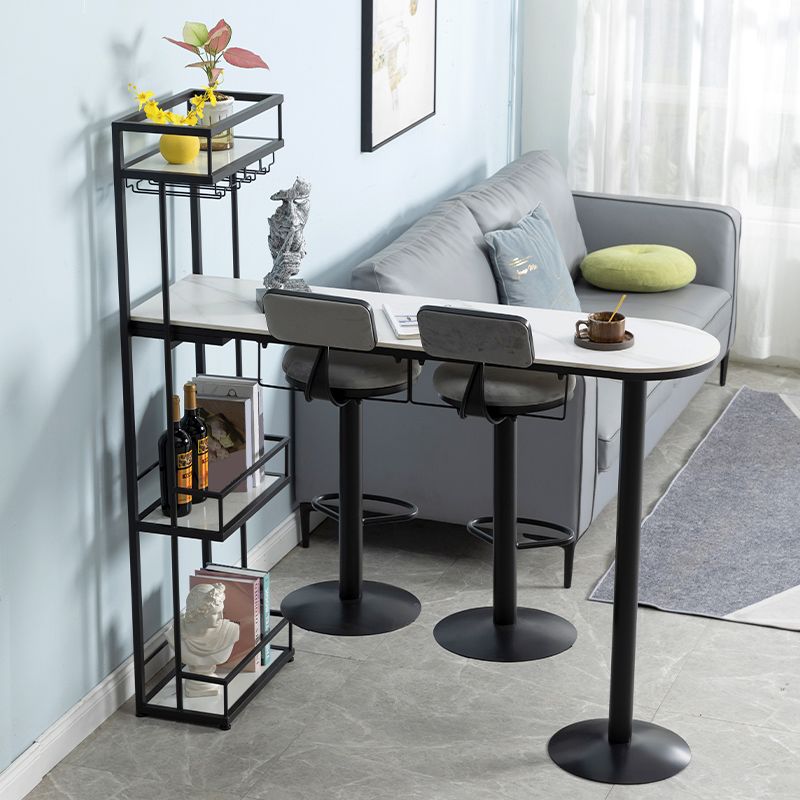 Contemporary Bar Dining Table Metal Frame Bar Table with Wine Rack