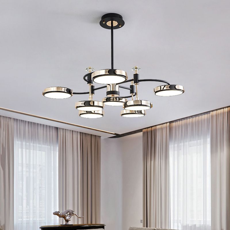 Postmoderne ronde kroonluchter metalen slaapkamer led suspensie licht in zwart-goud