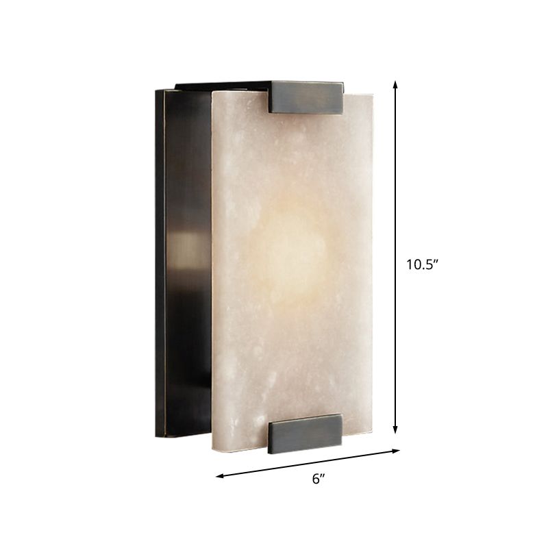 10.5"/18.5" Wide Rectangular Sconce Light Traditionary Metal 1 Head Black/Brass Wall Lamp Fixture with White Marble