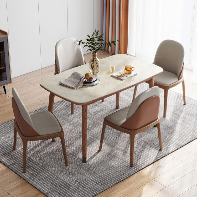 White Dinette Table with Wood Legs Modern Dining Table for Kitchen