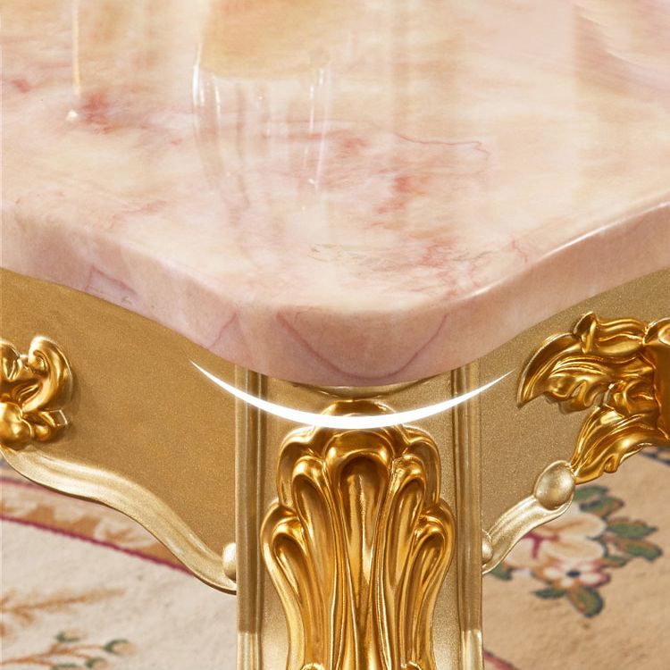 Rectangle 4 Legs Victorian Table Fixed Table with Marble Top