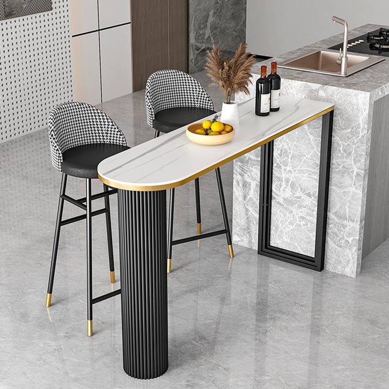 Glam Style Oval Stone Top Pub Table 42-inch Height Island Table