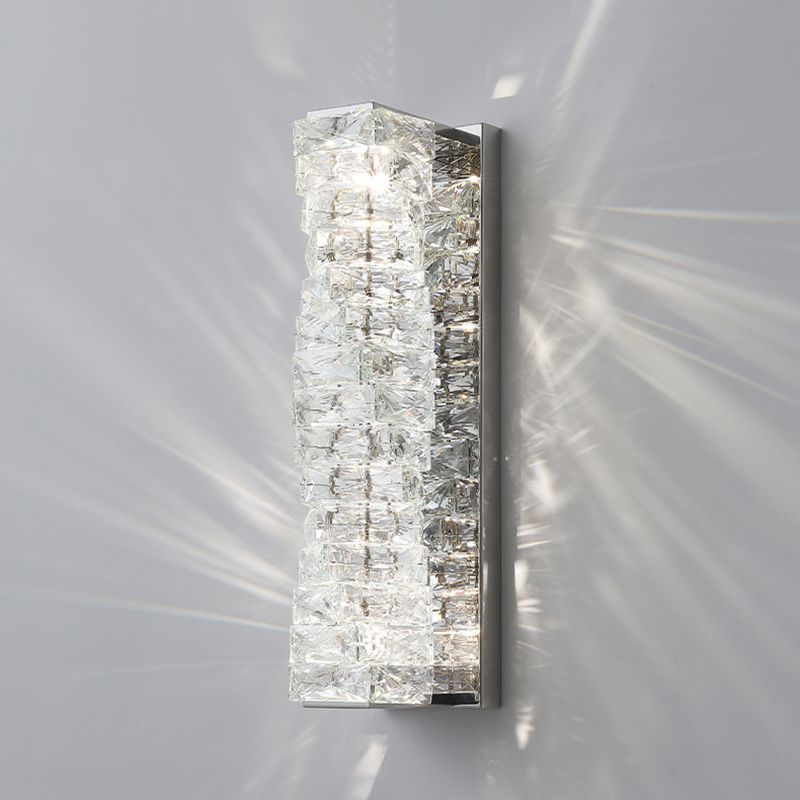 Unique Shade Crystal Wall Sconce Modern Style Single Light Wall Mounted Light in Silver